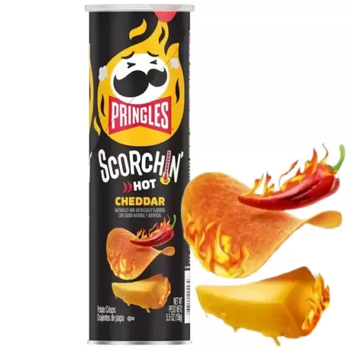 Pringles Scorchin' Cheddar Potato Crisps Chips Spicy Snacks