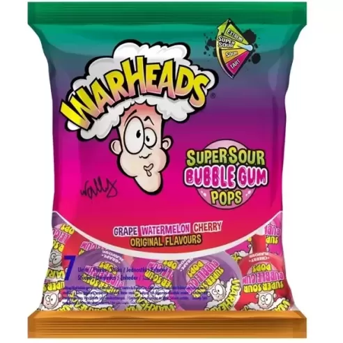 Warheads Super Sour Bubble Gum Pops Original Flavours