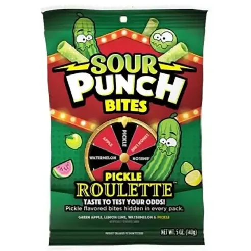 Sour Punch Bites Pickle Roulette Gummy Straw Bites