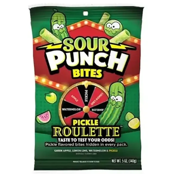 Sour Punch Bites Pickle Roulette Gummy Straw Bites