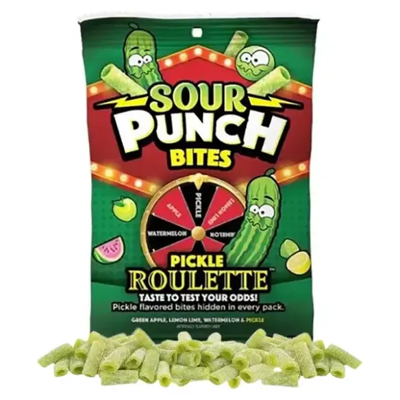 Sour Punch Bites Pickle Roulette Gummy Straw Bites